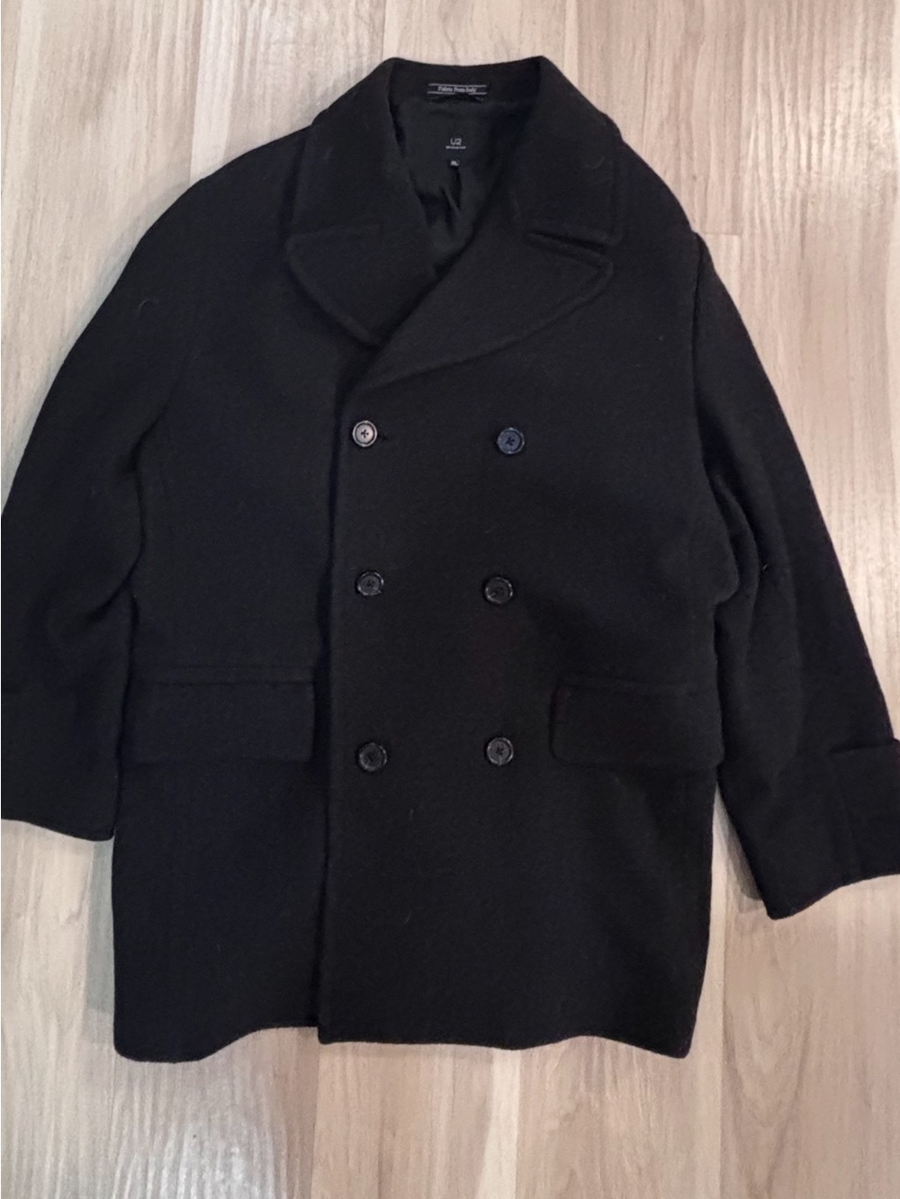 Men's Black Double-Breasted Wool Peacoat - Unbranded